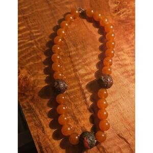 Handcrafted Carnelian Agate Bead Choker Necklace, 15"